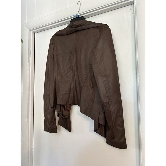 Neumann Marcus Brown Leather Open From Cascade Ruffle Zippered Sleeves - Picture 7 of 13